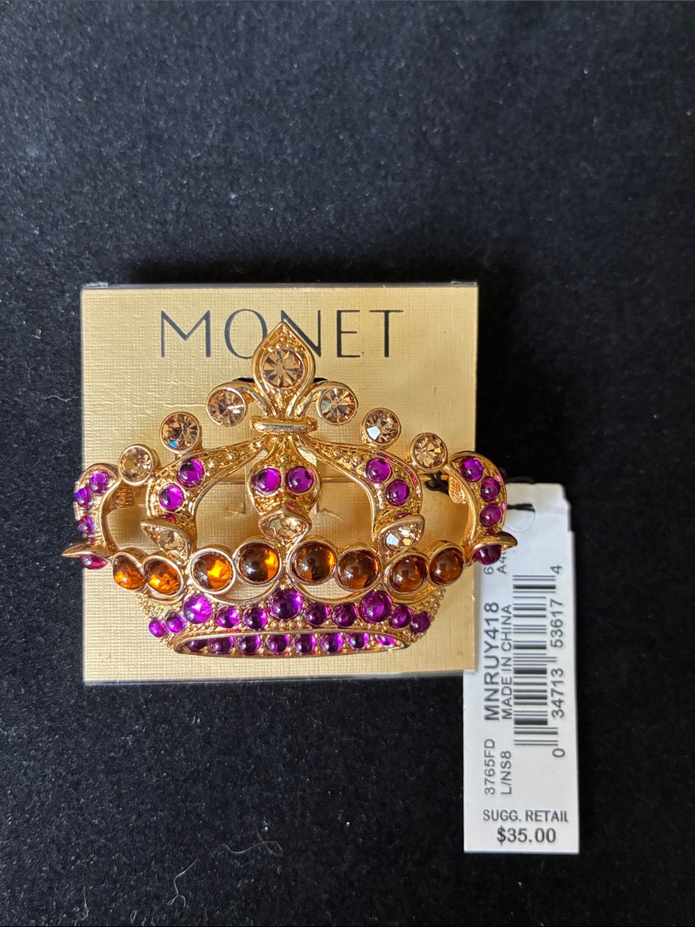 Monet jeweled crown brooch